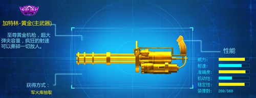 加特林-黄金:至尊黄金机枪,超大弹夹容量,疯狂的射速可以撕碎一切